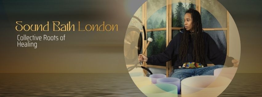 Community sound bath in Hackney / Islington London with people lying on mats relaxing while drums and sound instruments are played